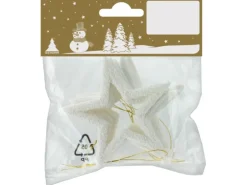 6 Sternanhänger aus Kunststoff Weiß mit Glitter 7,5 cm