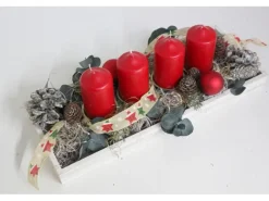 Adventsgesteck auf Holztablett mit Eukalyptus 39 cm  Rot