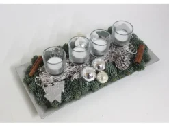 Adventsgesteck auf Polytablett 36 cm Silber