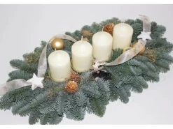 Adventsgesteck mit 4 Kerze 55 cm Creme