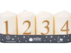 Adventskerzen Stumpen Kerzen mit Zahlen 1-4 Naturweiß Ø 5,5 cm 9 cm Hoch