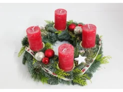 Adventskranz Mixgrün  mit 4 Kerze Ø 35 cm Rot