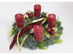 Adventskranz Mixgrün mit 4 Kerze Ø 35 cm Bordeaux-Gold