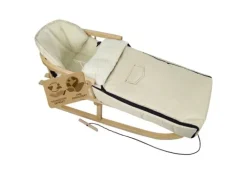 Bambiniwelt by Rafael K. Holzschlitten mit Rückenlehne und Winterfußsack 108cm Lammwolle Wasserabweisend Kombi-Set für Kinderwagen Buggy Beige