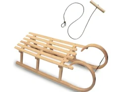 Bambiniwelt by Rafael K. Hörnerrodel 120cm Holzschlitten aus Buchenholz Hörnerschlitten mit Zugseil Rodelschlitten mit Leichtlauf-Stahlkufenbeschlägen