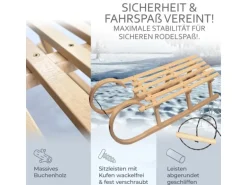 Bambiniwelt by Rafael K. Hörnerrodel 120cm Holzschlitten aus Buchenholz Hörnerschlitten mit Zugseil Rodelschlitten mit Leichtlauf-Stahlkufenbeschlägen