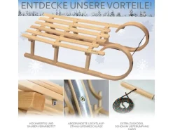 Bambiniwelt by Rafael K. Hörnerrodel 120cm Holzschlitten aus Buchenholz Hörnerschlitten mit Zugseil Rodelschlitten mit Leichtlauf-Stahlkufenbeschlägen