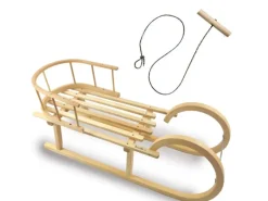 Bambiniwelt by Rafael K. Hörnerrodel 100cm Holzschlitten aus Buchenholz Hörnerschlitten mit Rückenlehne Rodelschlitten Leichtlauf-Stahlkufenbeschlägen