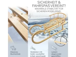 Bambiniwelt by Rafael K. Hörnerrodel 100cm Holzschlitten aus Buchenholz Hörnerschlitten mit Rückenlehne Rodelschlitten Leichtlauf-Stahlkufenbeschlägen
