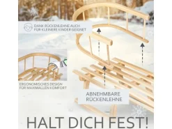 Bambiniwelt by Rafael K. Hörnerrodel 100cm Holzschlitten aus Buchenholz Hörnerschlitten mit Rückenlehne Rodelschlitten Leichtlauf-Stahlkufenbeschlägen