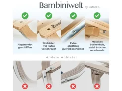 Bambiniwelt by Rafael K. Hörnerrodel 100cm Holzschlitten aus Buchenholz Hörnerschlitten mit Rückenlehne Rodelschlitten Leichtlauf-Stahlkufenbeschlägen