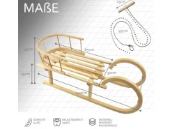 Bambiniwelt by Rafael K. Hörnerrodel 100cm Holzschlitten aus Buchenholz Hörnerschlitten mit Rückenlehne Rodelschlitten Leichtlauf-Stahlkufenbeschlägen