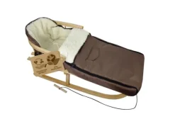Bambiniwelt by Rafael K. Holzschlitten mit Rückenlehne und Winterfußsack 108cm Lammwolle Wasserabweisend Kombi-Set für Kinderwagen Buggy Braun