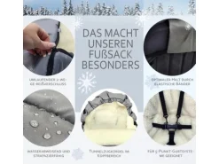 Bambiniwelt by Rafael K. Holzschlitten mit Rückenlehne und Winterfußsack 108cm Lammwolle Wasserabweisend Kombi-Set für Kinderwagen Buggy Braun