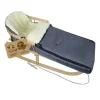 Bambiniwelt by Rafael K. Holzschlitten mit Rückenlehne und Winterfußsack 108cm Lammwolle Wasserabweisend Kombi-Set für Kinderwagen Buggy Dunkelgrau