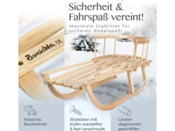 Bambiniwelt by Rafael K. Holzschlitten mit Rückenlehne und Winterfußsack 108cm Lammwolle Wasserabweisend Kombi-Set für Kinderwagen Buggy Dunkelgrau
