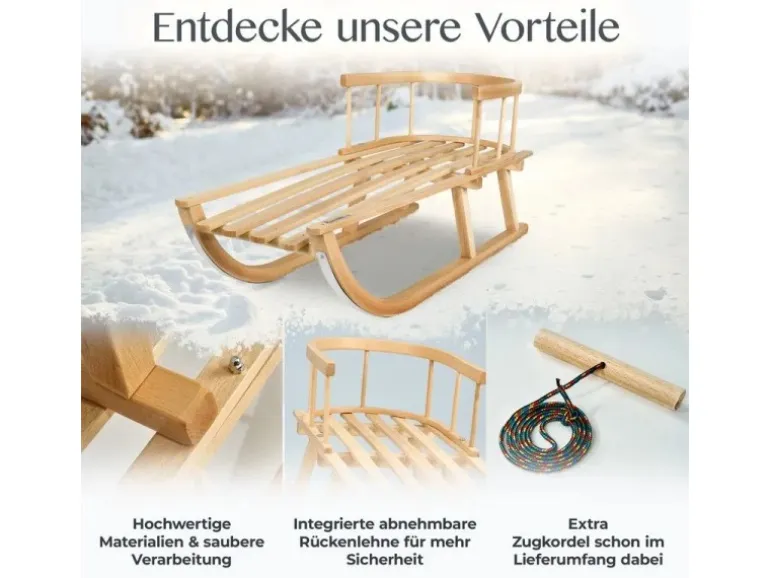 Bambiniwelt by Rafael K. Holzschlitten mit Rückenlehne und Winterfußsack 108cm Lammwolle Wasserabweisend Kombi-Set für Kinderwagen Buggy Dunkelgrau