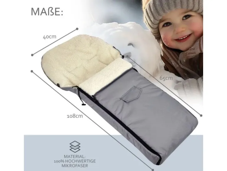 Bambiniwelt by Rafael K. Holzschlitten mit Rückenlehne und Winterfußsack 108cm Lammwolle Wasserabweisend Kombi-Set für Kinderwagen Buggy Marine