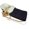 Bambiniwelt by Rafael K. Holzschlitten mit Rückenlehne und Winterfußsack 108cm Lammwolle Wasserabweisend Kombi-Set für Kinderwagen Buggy Schwarz
