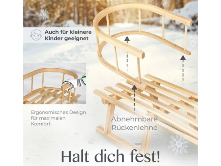 Bambiniwelt by Rafael K. Holzschlitten mit Rückenlehne und Winterfußsack 108cm Lammwolle Wasserabweisend Kombi-Set für Kinderwagen Buggy Schwarz