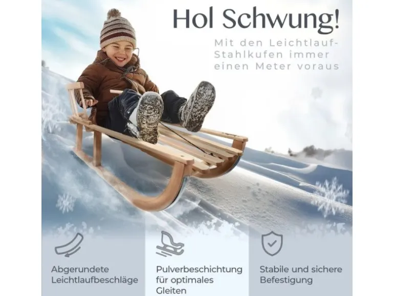 Bambiniwelt by Rafael K. Holzschlitten mit Rückenlehne und Winterfußsack 108cm Lammwolle Wasserabweisend Kombi-Set für Kinderwagen Buggy Schwarz
