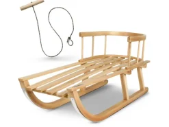 Bambiniwelt by Rafael K. Kinderschlitten Holzschlitten Schneeschlitten Rodelschlitten mit Rückenlehne Davoser 90cm