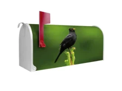 Banjado Amerikanischer Briefkasten Weiß 48x22x16cm US Mailbox Letterbox Postkasten Stahl Pulverbeschichtet Motiv Vogel Auf Tannenzweig