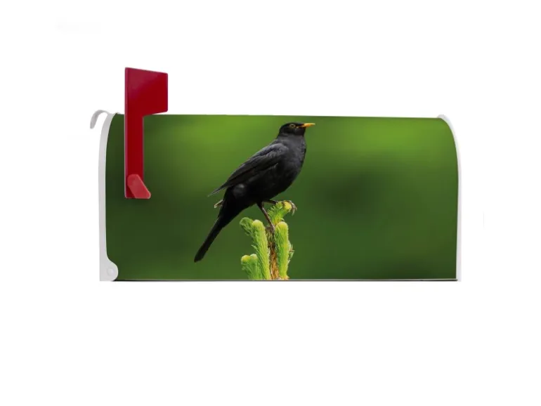 Banjado Amerikanischer Briefkasten Weiß 48x22x16cm US Mailbox Letterbox Postkasten Stahl Pulverbeschichtet Motiv Vogel Auf Tannenzweig