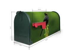 Banjado Amerikanischer Briefkasten Grün 48x22x16cm US Mailbox Letterbox Postkasten Stahl Pulverbeschichtet Motiv Vogel Auf Tannenzweig