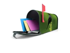 Banjado Amerikanischer Briefkasten Grün 48x22x16cm US Mailbox Letterbox Postkasten Stahl Pulverbeschichtet Motiv Vogel Auf Tannenzweig