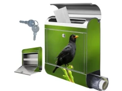 Banjado Briefkasten Edelstahl 38x43x12.5cm Rostfrei Mit Zeitungsfach Mit Motiv Motiv Vogel Auf Tannenzweig