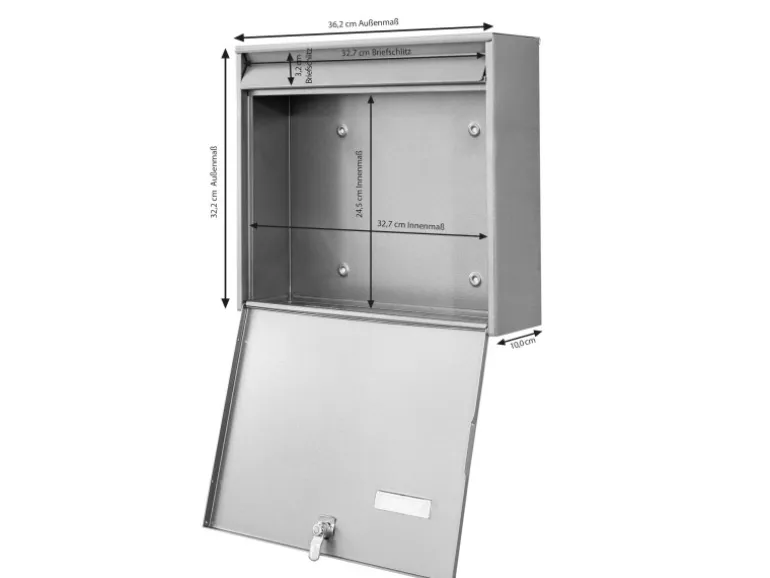 Banjado Briefkasten Silber 36.2x32.2x10cm Groß / Inkl. Montagematerial & 2 Schlüsseln / Mit Namensschild Motiv Vogel Auf Tannenzweig