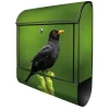 Banjado Design Briefkasten Schwarz Pulverbeschichtet 39x47x14cm 2 Schlüssel Mit Zeitungsfach Motiv Vogel Auf Tannenzweig