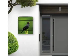 Banjado Design Briefkasten Schwarz Pulverbeschichtet 39x47x14cm 2 Schlüssel Mit Zeitungsfach Motiv Vogel Auf Tannenzweig