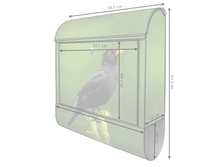 Banjado Design Briefkasten Schwarz Pulverbeschichtet 39x47x14cm 2 Schlüssel Mit Zeitungsfach Motiv Vogel Auf Tannenzweig