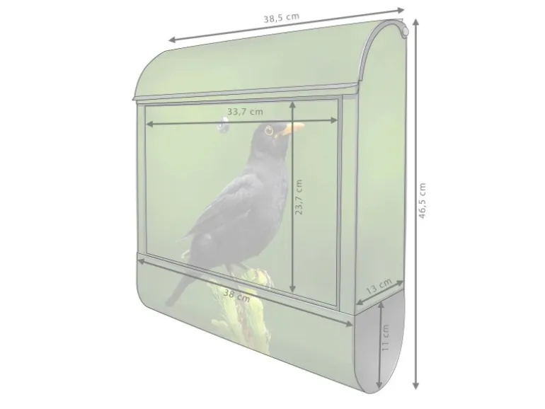 Banjado Design Briefkasten Schwarz Pulverbeschichtet 39x47x14cm 2 Schlüssel Mit Zeitungsfach Motiv Vogel Auf Tannenzweig