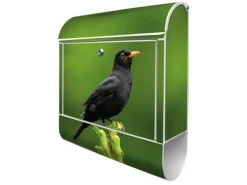 Banjado Design Briefkasten Weiß Pulverbeschichtet 39x47x14cm 2 Schlüssel Mit Zeitungsfach Motiv Vogel Auf Tannenzweig