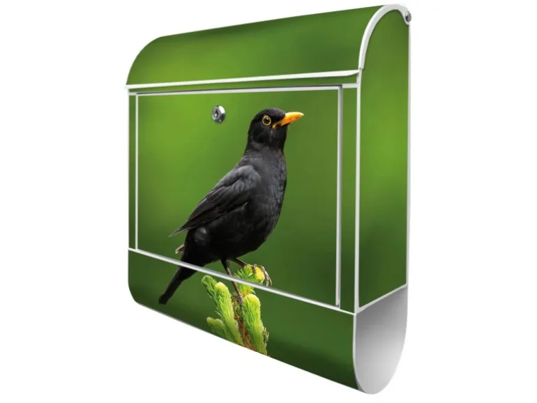 Banjado Design Briefkasten Weiß Pulverbeschichtet 39x47x14cm 2 Schlüssel Mit Zeitungsfach Motiv Vogel Auf Tannenzweig