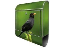 Banjado Design Briefkasten Silber Pulverbeschichtet 39x47x14cm 2 Schlüssel Mit Zeitungsfach Motiv Vogel Auf Tannenzweig