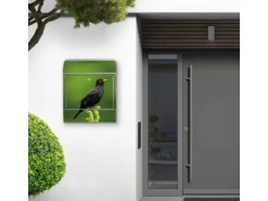 Banjado Design Briefkasten Silber Pulverbeschichtet 39x47x14cm 2 Schlüssel Mit Zeitungsfach Motiv Vogel Auf Tannenzweig