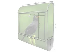 Banjado Design Briefkasten Silber Pulverbeschichtet 39x47x14cm 2 Schlüssel Mit Zeitungsfach Motiv Vogel Auf Tannenzweig