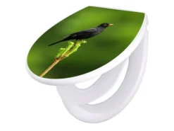 Banjado Familien WC Sitz Mit Absenkautomatik Universeller Klodeckel Mit Kindersitz Hochwertiges Polypropylen Mit Motiv Vogel Auf Tannenzweig