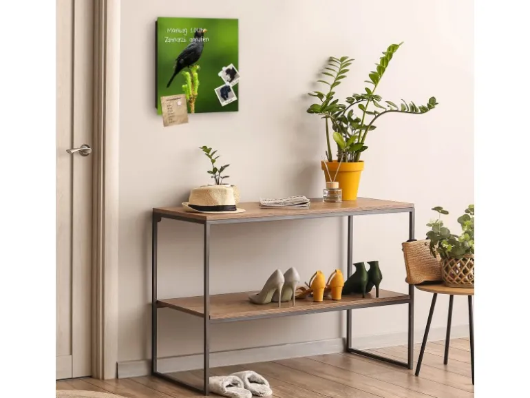 Banjado Großer Schlüsselkasten Glas 30x30cm Schwarz Scharnier Links 50 Haken Beschreibbar Magnetisch Motiv Vogel Auf Tannenzweig