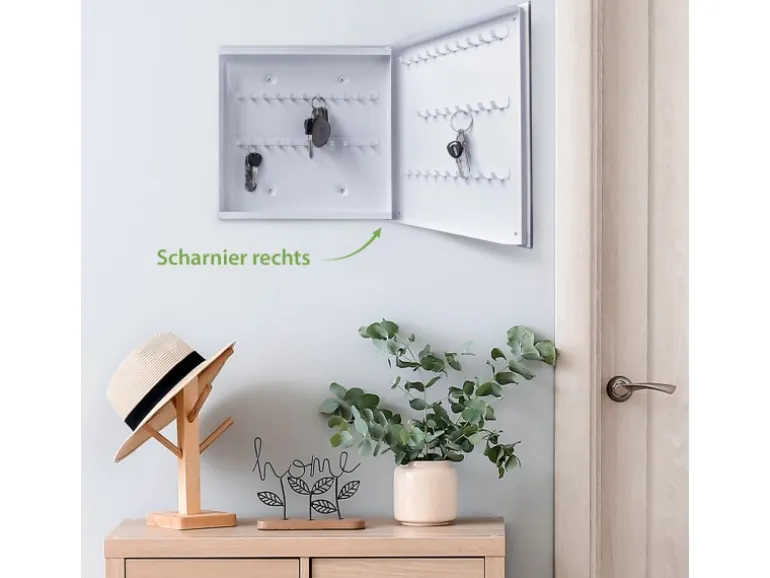 Banjado Großer Schlüsselkasten Glas 30x30cm Weiß Scharnier Rechts 50 Haken Beschreibbar Magnetisch Motiv Vogel Auf Tannenzweig