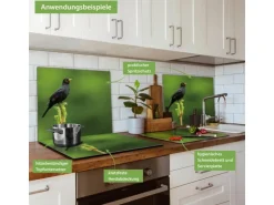 Banjado Herdabdeckplatte Glas 1 Teilig 60x52CM Schneidebrett Herdabdeckung Mit Motiv Vogel Auf Tannenzweig