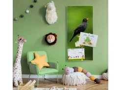 Banjado Magnettafel 37x78cm Magnetwand Weiß Aus Metall Magnetpinnwand Pinnwand Inkl. 4 Magnete Motiv Vogel Auf Tannenzweig