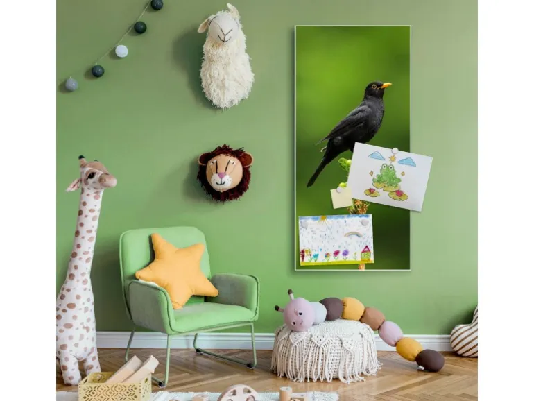 Banjado Magnettafel 37x78cm Magnetwand Weiß Aus Metall Magnetpinnwand Pinnwand Inkl. 4 Magnete Motiv Vogel Auf Tannenzweig