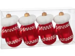 Baumschmuck Fäustlinge Rot-Weiß 4 Stück