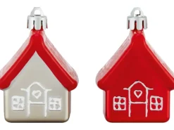 Baumschmuck-Set Haus 4-teilig Rot-Grau-Weiß Matt