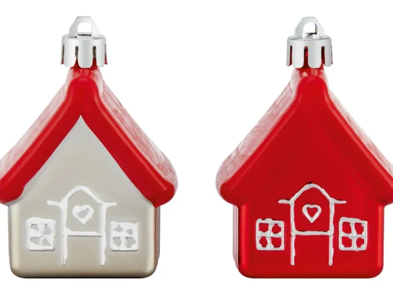 Baumschmuck-Set Haus 4-teilig Rot-Grau-Weiß Matt